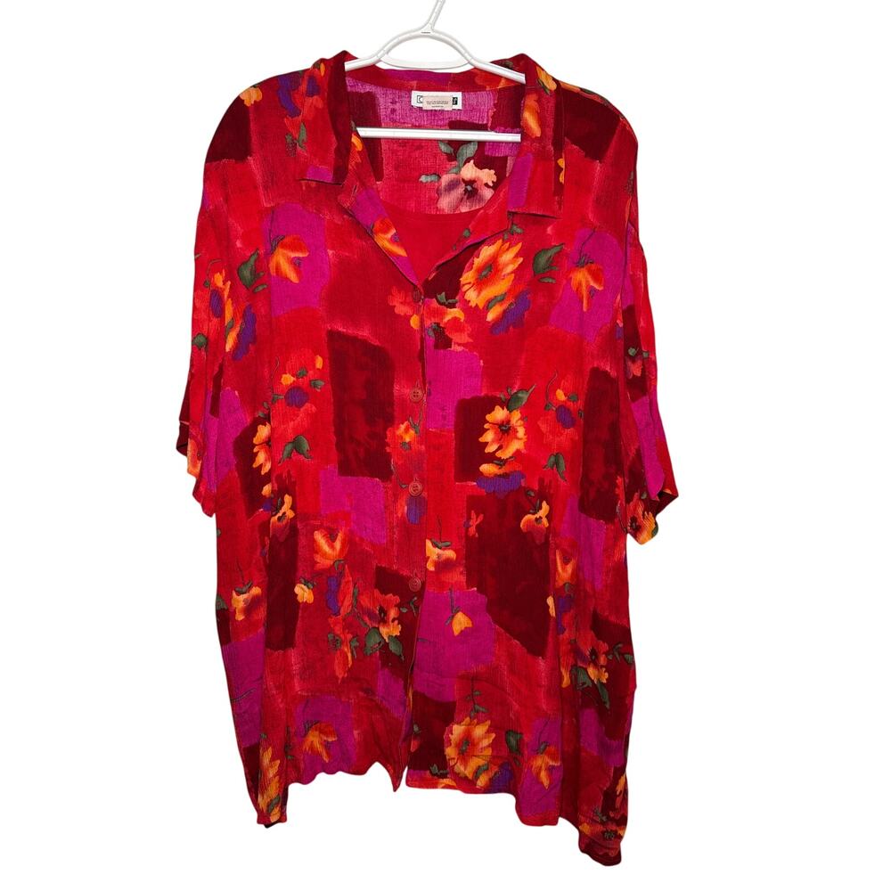 C.M. Shapes vintage‎ color block floral button down shirt womens 4X 90s 80s